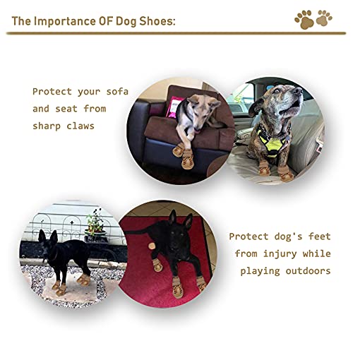 Image of XSY&G Dog Boots, Waterproof Dog Shoes with Reflective Strips, Anti-Slip Sole - 4 Pairs Leopard-Size 1