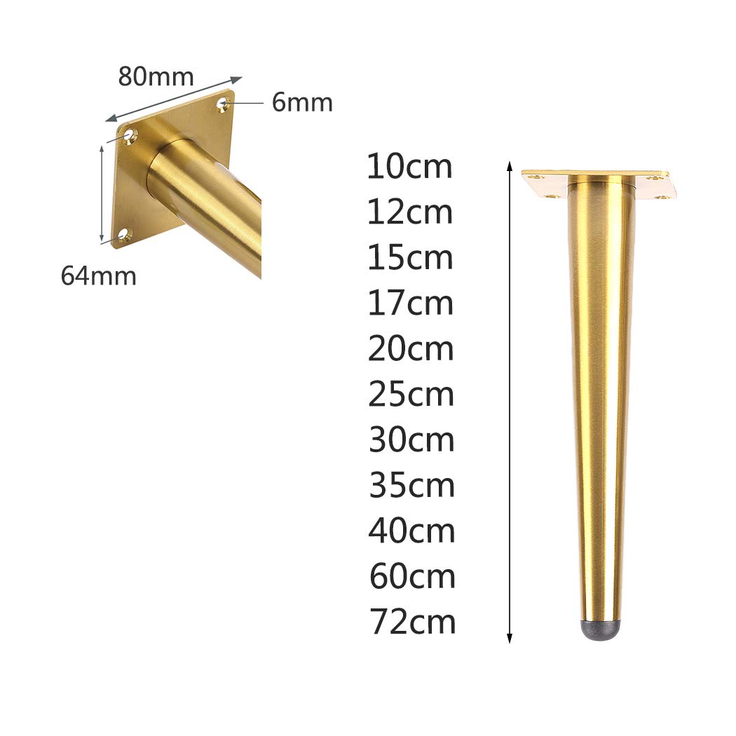 4 Gambe per mobili Piedini per mobili dritti conici Gambe per tavoli Gambe di supporto in metallo Gambe per divani,Adatto a tutti i tipi di mobili fai da te,D'oro(60cm)