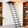 12 Stpes Wall-Mounted Folding Stairs, Telescopic Attic Ladder, Pull Down System Folding with Handrail, Applicable Height is 9.6-10ft, Extendable Ladder for Home Garage Attic(Black, 9.6-10ft)