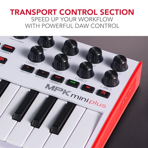 Akai Professional MPK Mini Plus - USB MIDI Keyboard Controller with 37 Mini Keys, 8 MPC Pads, Sequencer, MIDI/CV/Gate I/O, Music Production Software, White Limited Edition - Thumbnail 5