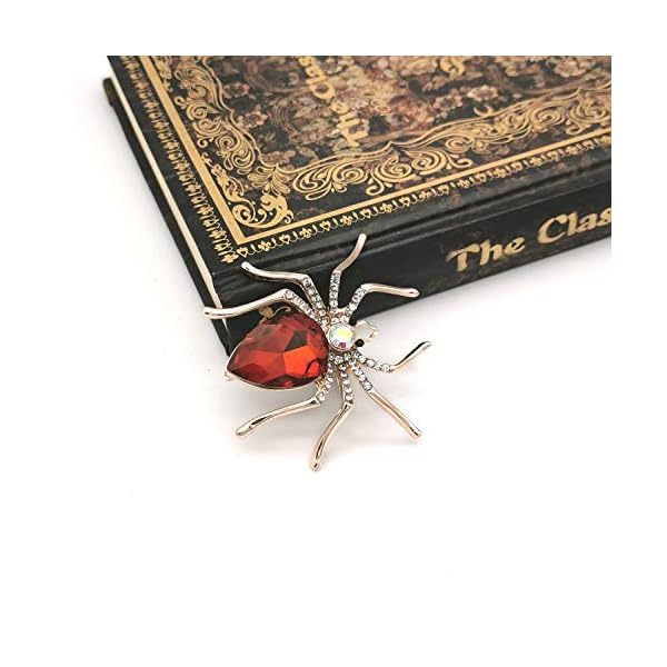 YOQUCOL Red Cubic Zirconia Crystal Spider Shape Brooch Pins for Women Girls Gold Tone - Image 4