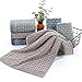 Pidada Hand Towels Set of 2 100% Cotton Checkered Pattern Absorbent Soft Decorative Towel for Bathroom (Gray)