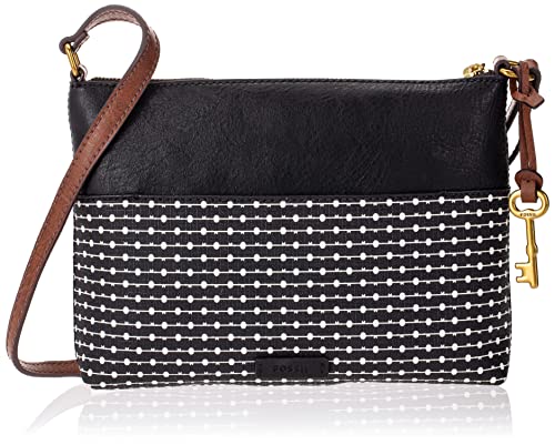 Fossil Sac pour femmes Fiona, Sac à main en PVC/Polyuréthane noir rayé 25,1 cm L x 4,8 cm l x 19 cm H ZB7270080
