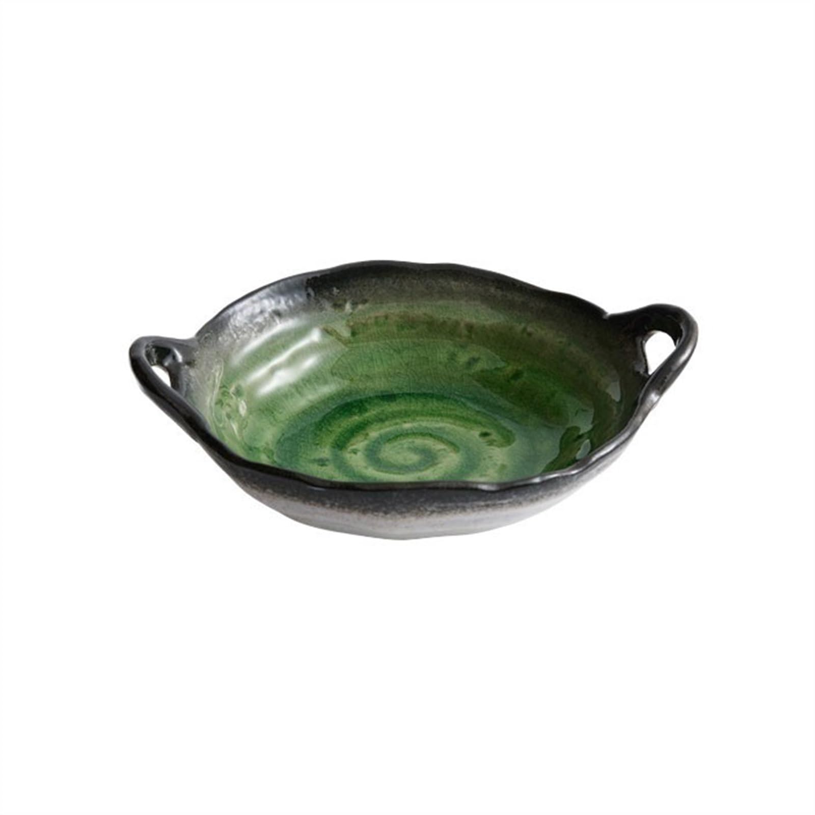 HPTHLY Plate Personalized Double Ear Vegetable Plate Household Ceramics Kiln Change Glaze Deepening Serving Tray Soup Plate Salad Plate Dessert Plate (Green)