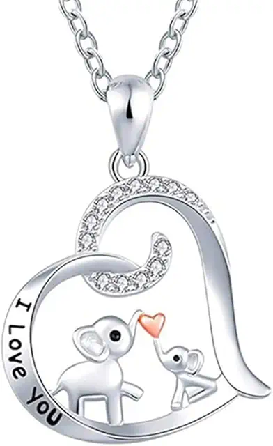 Mom Daughter Elephant Heart Necklace - Birthday & Christmas Gift for Women