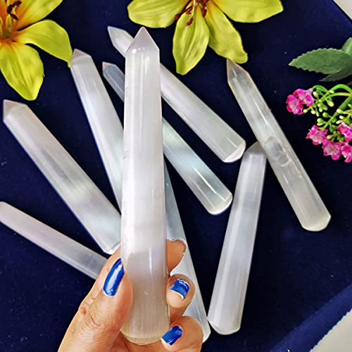 Image of Selenite Crystal Wand for Reiki Healing 100-150 Gm | Natural Crystals Stone Wand for Vastu Meditation Massager Tool