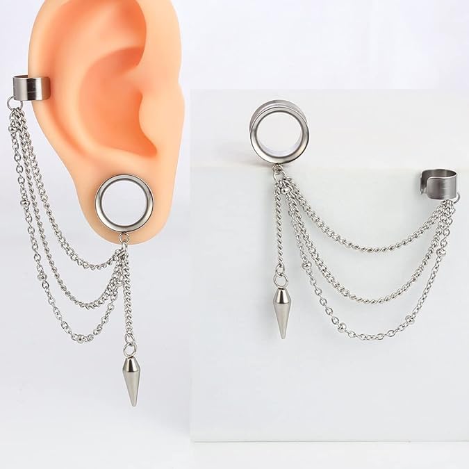 2PCS Ohrstecker Tunnel Gauges Ohrringe, Größe 2g - 1 Zoll Edelstahl, Clip On, Boho Stil