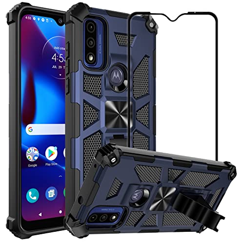 Ailiber Compatible with Motorola Moto G Pure Case, Moto G Pure 2021 Case with Screen Protector, for Magnetic Car Mount, Kickstand Holder, Shockproof Full Body Protective Cover for Moto G Pure-Blue
