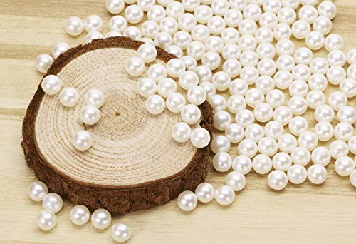 Shapenty Plastic No Holes Round Pearl Beads Bulk for Vase Filler Table Scatter Wedding Birthday Party Home Decoration Lipstick Eyeliner Makeup Brush Holder Art Craft Beads, 1000PCS (Ivory, 6mm)