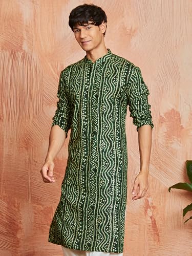 Image of VASTRAMAY Men's Cotton Bandhani Printed Kurta - Stylish Ethnic Wear for Festive & Occasions