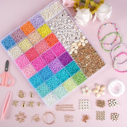 Packra Abalorios Para Hacer Pulseras, 3mm Cuentas Para Pulseras 28 Colores, Bolitas De Letras Y Accesorios, Kit De Pulseras