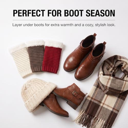 Image of Tipi Toe Women's 3 Pairs Boot Cuffs - Knitted Short Leg Warmers for Boots, Cozy Winter Layering Socks