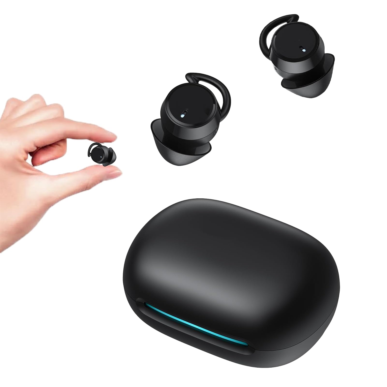 MS217 Écouteur Traducteur Instantané IA 165 Langues | Ecouteurs Bluetooth Sans Fil 6.0, 40H d'Autonomie, Mini Écouteur Sommeil pour Dormir sur le Côté, Voyages, Réunions – Noir