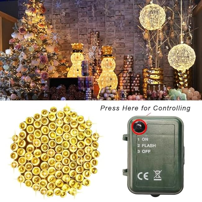 2 Pack Battery Powered String Lights, Total 66.6 FT 200 LED Christmas String Lights Indoor Outdoor Decoration, Twinkle Fairy Light for Classroom Dorm Bedroom Xmas Tree Party Decor, Warm White