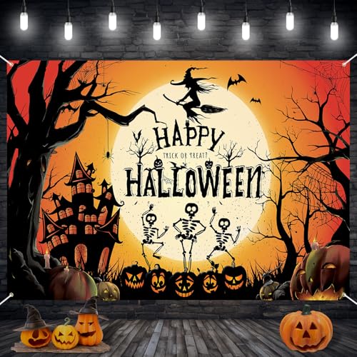 Grande bannière d'Halloween en tissu à suspendre avec décors de citrouilles