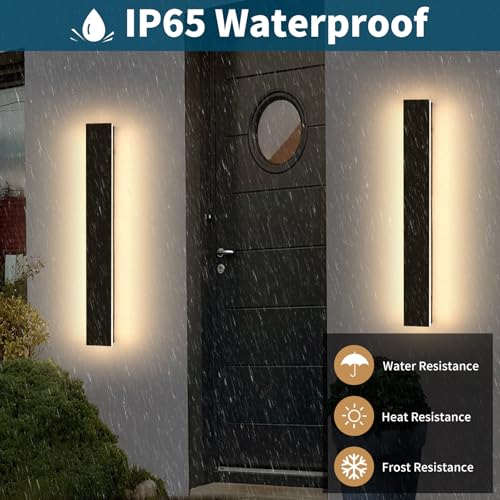 Image of 2 Pack 23.6inch Modern Outdoor Light Fixture, 3000K-6000K Dimmable LED Wall Sconce, IP65 Waterproof Black Linear Exterior Lighting for House, Porch, Patio, Garage with Remote Control
