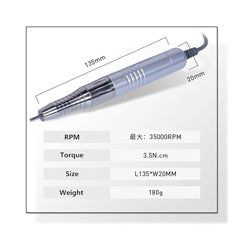 Miniatura 4 de Taladro de uñas eléctrico infinitamente variable de 35000 rpm, pulidor de uñas profesional, alta velocidad, bajo calor, bajo ruido, baja vibración,