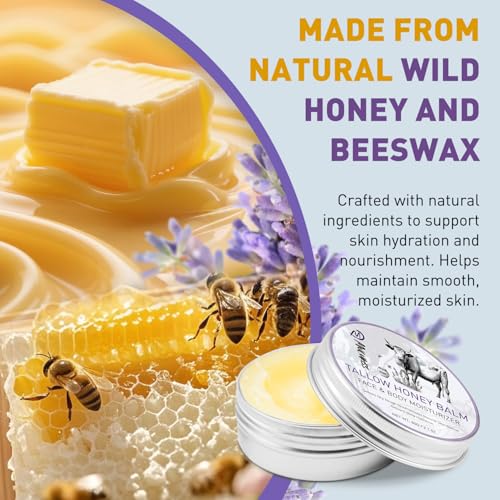 Image of Beef Tallow for Skin - 2 Pcs Tallow and Honey Balm with Lavender Essential Oil, Beef Tallow for Face & Natural Tallow Face Moisturizer, Grass-Fed Tallow and Raw Honey Balm, Nourishing Hydrating Balm