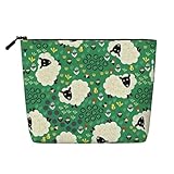 Bonita bolsa de maquillaje de oveja de dibujos animados, cáñamo falso, portátil con cremallera, resistente al agua