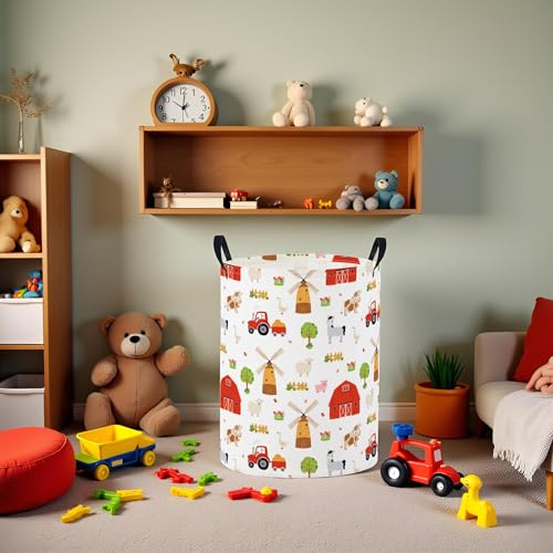 Image of Baby Laundry Basket Baby Nursery Hamper Kids Laundry Basket Toy Storage Bin for Boys Room Decor Gift Baskets for Bedroom Bathroom(Farm)