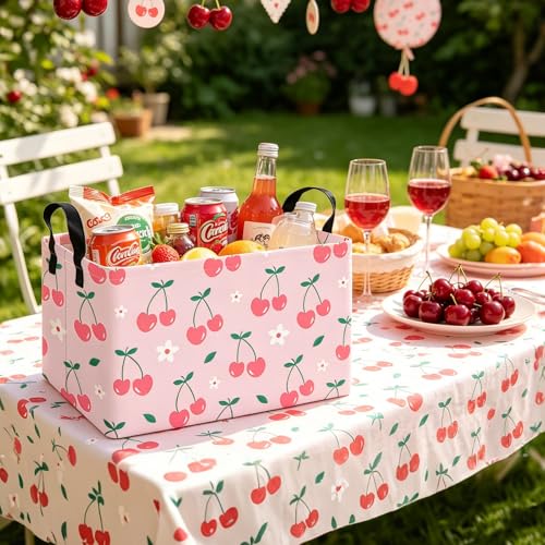 Image of Rectangular Storage Basket Fabric | Organizer Bin for Books,Clothes,Gifts,Pets-Perfect for Home,Office,Nursery,Dorm,Shelf(Rec-cherry)