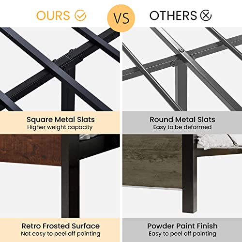 Sha Cerlin 14 Inch King Size Metal Platform Bed Frame With Wooden Headboard And Footboard, Mattress Foundation, No Box Spring Needed, Large Under Bed Storage, Non-Slip Without Noise, Mahogany #TOP7