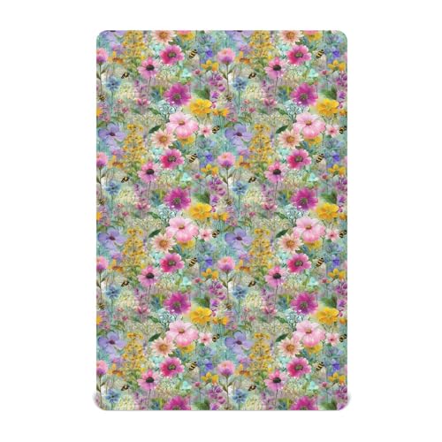 Image of Crib Sheet Breathable Soft Crib Mattress Sheet for Baby Toddler Boys Girls Fitted Crib Sheet Fit Standard Crib Mattress 39 x 27 Inch Colorful Bees Flowers
