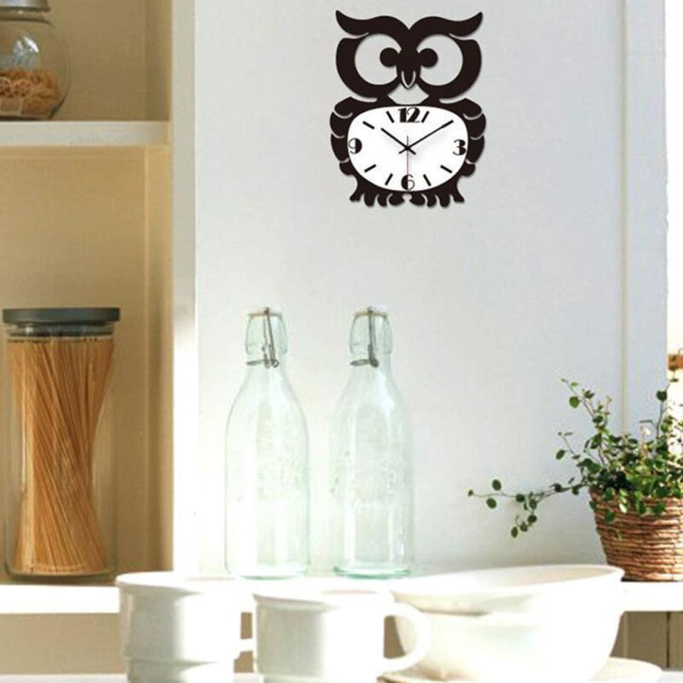 Horloge murale hibou acrylique noire et pendule décorative facile à installer