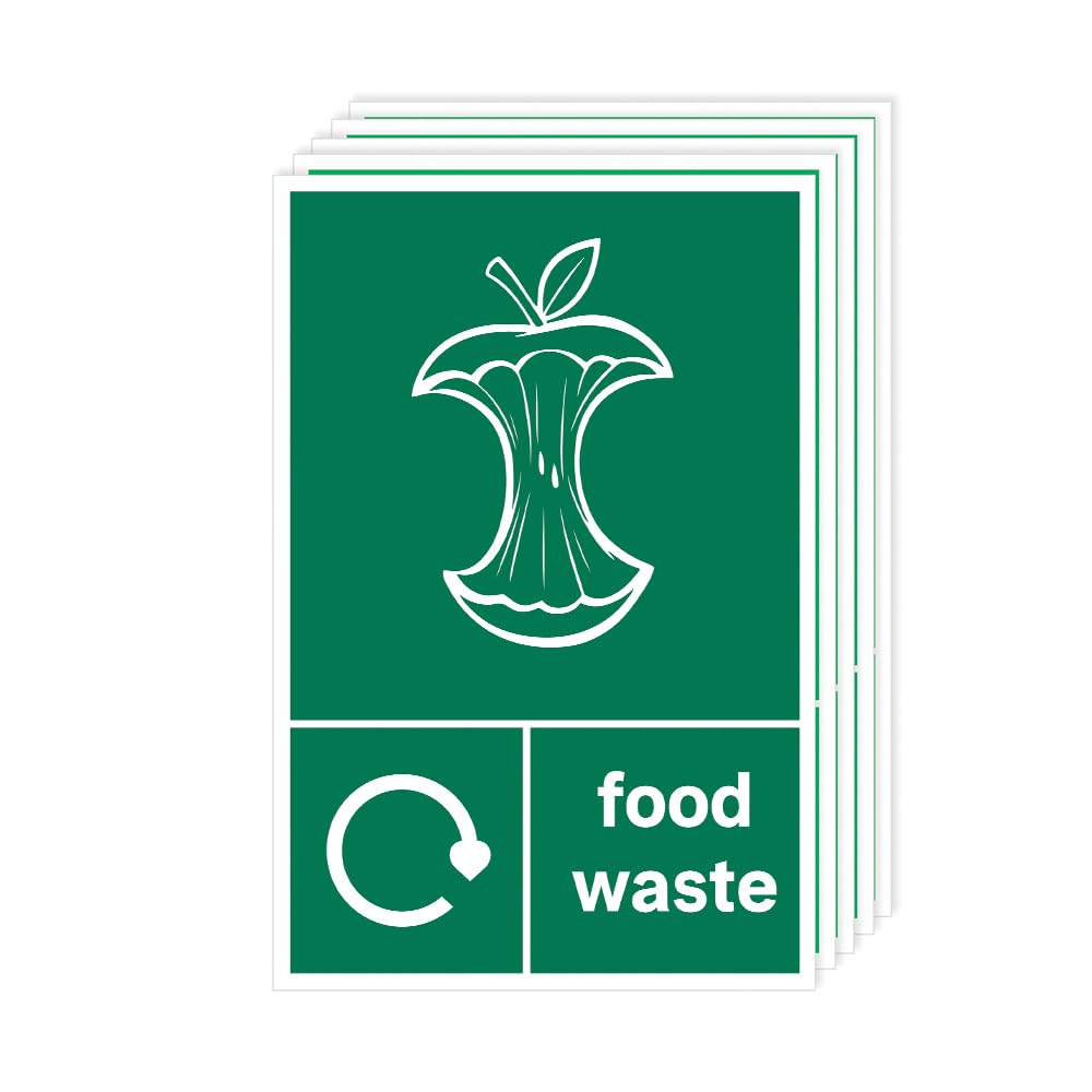 Pack of 5 Food Waste Sticker Self Adhesive (100 x 150 mm) Recycling Bin Stickers Waterproof Food Labels Stickers