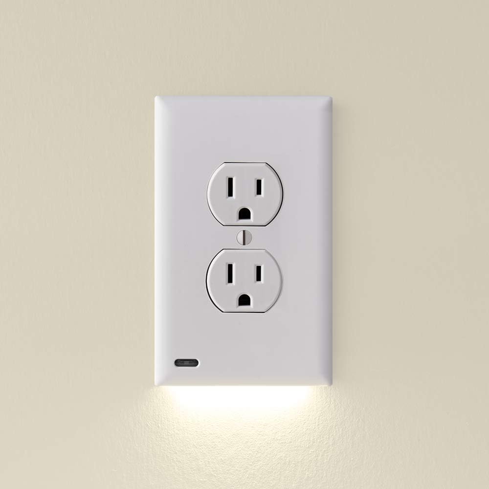 SnapPower 3 Pack GuideLight 2 [for Duplex Outlets] - Replaces Plug-in Night Light - Electrical Receptacle Wall Plate with LED Night Lights - Auto On/Off Sensor - (Duplex, White)