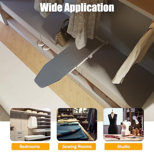 Mudshape Ironing Board Wall Mounted Ironing Board 180° Rotation Extendable in Cabinet Storage Foldable for Home Wardrobe and Laundry Room Approx. 81 x 31 x 15 cm Grey - Image 8