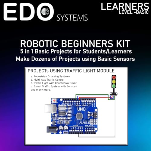 Image of EDO Systems | UNO r3 SMD 5 in 1 Sensor Kit for Students, Hobbyiest, Learners, & School Projects DIY Ultrasonic, Temperature, IR Sensors Traffic Light & Relay Module Breadboad Starter /Beginner Kit.