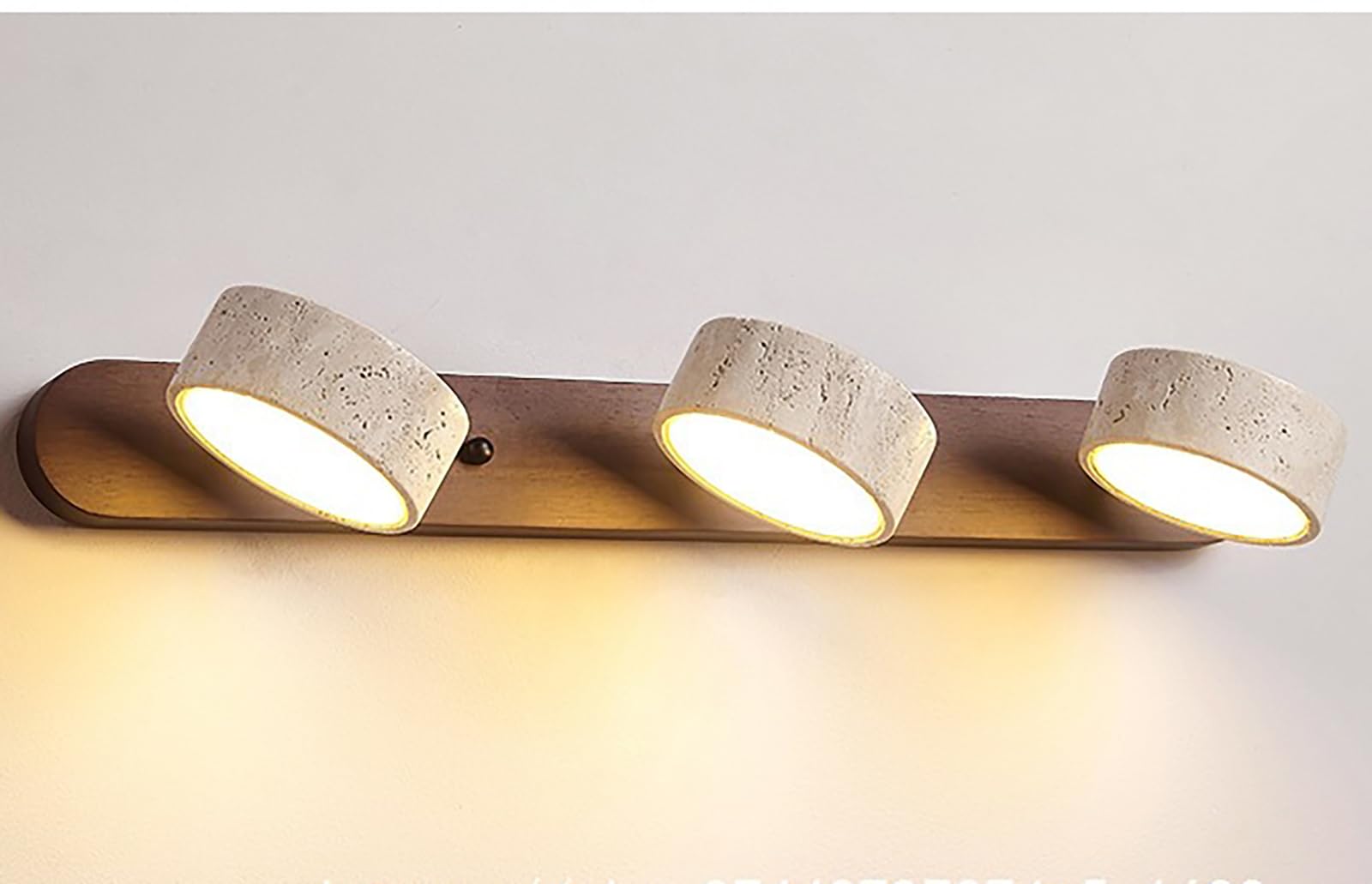 DBXMJWCMDT Natural Stone Vanity Light Fixture, Farmhouse Wood Wall Sconce with Yellow Travertine Shades, 180° Rotatable Linear Bathroom Light Over Mirror Type B 3 heads