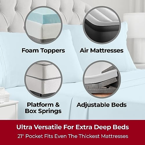 Image of Mellanni Extra Deep California King Sheets - 4 PC Iconic Collection Bedding | Hotel Luxury, Ultra Soft, Cooling Bed Sheets - Wrinkle, Fade, Stain Resistant (Cal King, Aqua)
