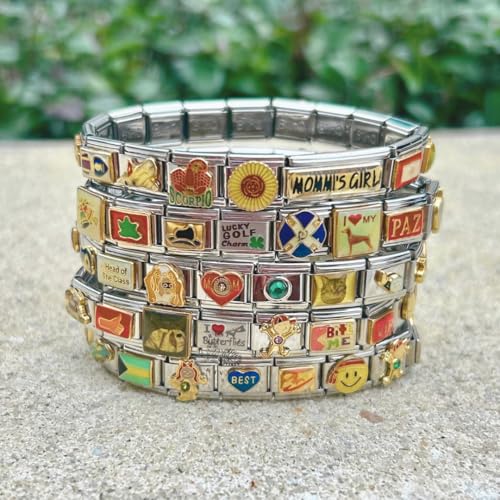 Italian Charm Bracelet - Mystery Assorted Vintage with 18 Unique Italian Charms, Silver Assembled Set of 1 Full Bracelet4