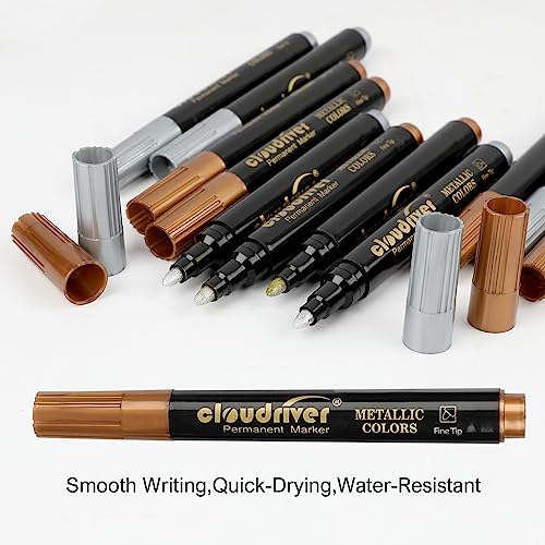 Cloudriver Metallic Permanent Markers, Gold And Silver Metallic Marker Pens, 24 Count, Fine And Chisel Point For Rock Painting, Black Paper, Card Making, Scrapbooking Crafts #TOP3