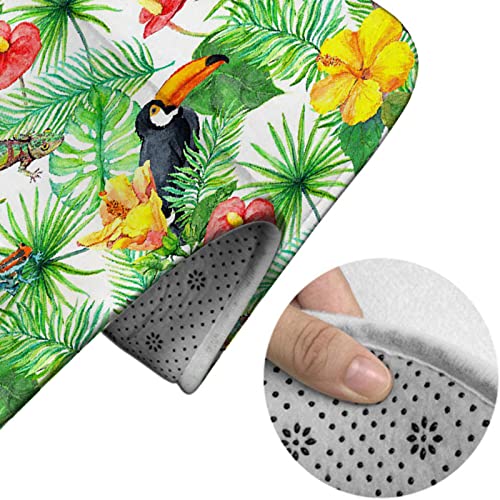 Badezimmerteppich-Set, 3-teilig, Toucan Gecko, Tropische Blätter und exotische Blumen, waschbare Badeteppiche, rutschfest, mit Rückenpolster, Konturteppich und Toilettendeckelbezug – Bild 5