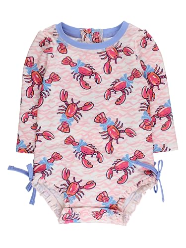 Image of RuffleButts Baby Girls UPF 50+ Sun Protection Floral Printed Long Sleeve One Piece Rash Guard Swimsuit with Zipper