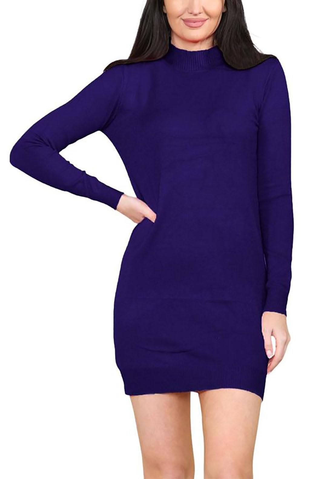 Fairy Trendz Women's Navy Winter Polo High Neck Bodycon Long Sweater Dress Top Knitted Turtleneck Long Sleeve Pullover Slim Fitted Tunic Dress Jumper