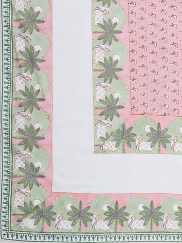 Image of Pichwai Premium Hand Block Printed Bedsheet | Bed Sheet Flatsheet | Pure Cotton | Double Bed King Size 108 inchx108 inch | 300 TC Bedsheets | Includes 2 Pillow Covers | Tree Spread