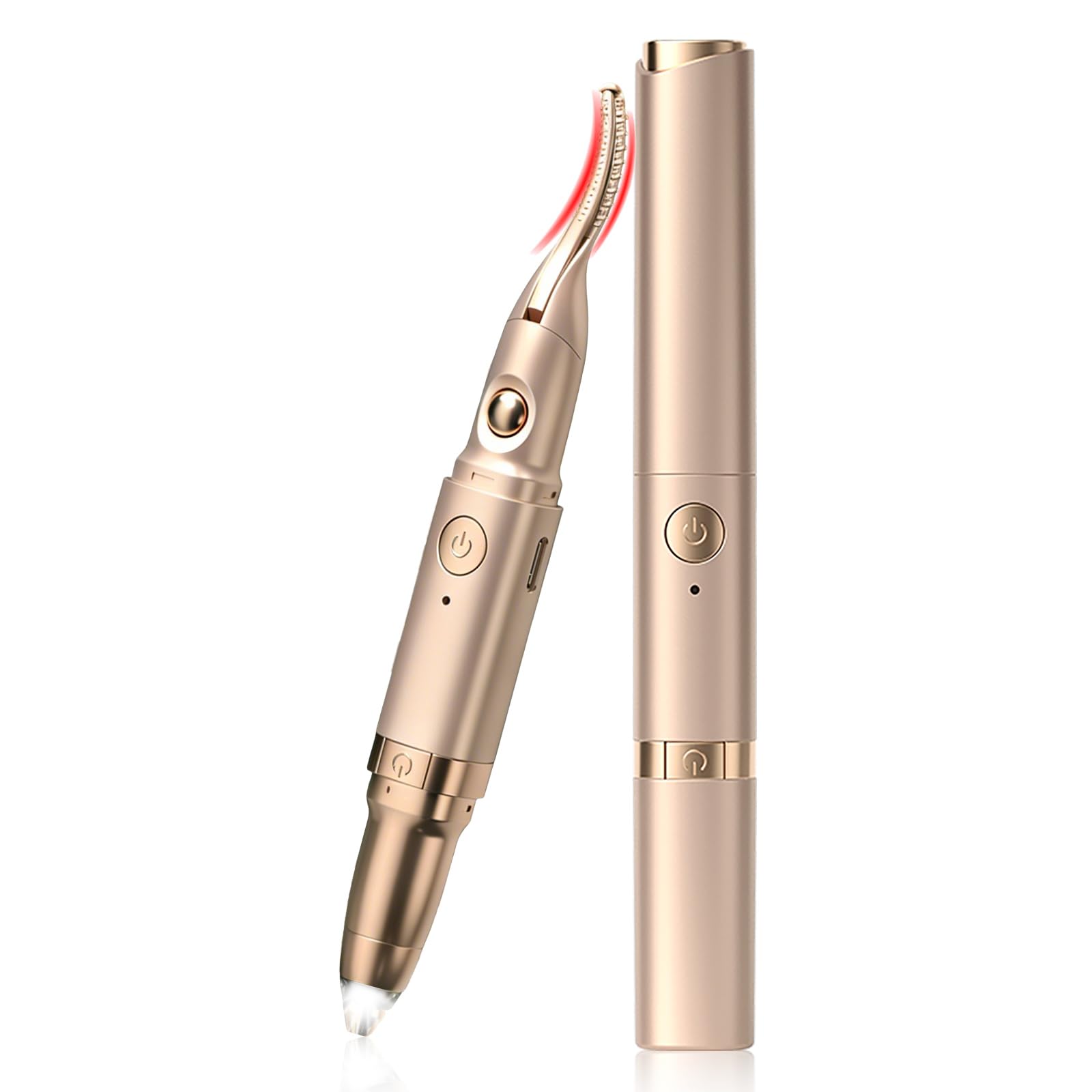 【Amazon.co.jp限定】 ホットビューラー まつげカーラー 眉シェーバ 【業界初2in1】 まつ毛 Type-C充電式 10秒予熱 長時間キープ ホットカーラー 挟む 60℃/70℃ 2段階温度設定 10分自動電源OFF やけど防止 アイラッシュカーラー 眉毛カッター ナチュラルカール ミニ 軽量 母の日 ギフト プレゼント日本語取扱説明書付き (ゴールド)