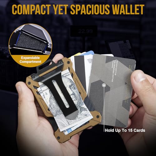Image of 1T Tactical Minimalist Slim Wallet with Moeny Clip, Front Pocket RFID Blocking Wallet Cash Holder, Versatile Credit Card Orgainzer, ID Card Badge Holder for Men, Brown, One size, Tactical