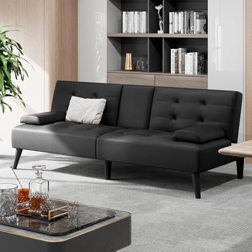 image for Shintenchi Futon Sofa Bed, Leather Foldable Couch, Reclining Sleeper w