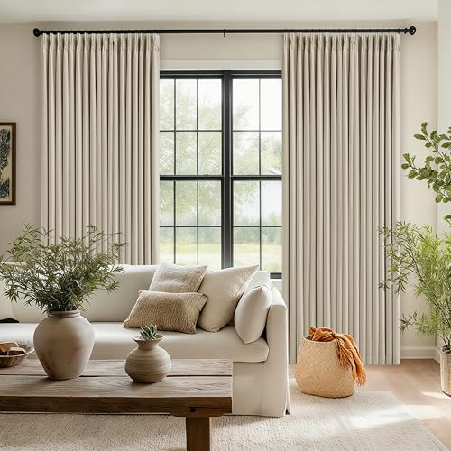 Oatmeal Pinch Pleated Blackout 90 Inch Curtains 70 Inch Wide Dual Layer