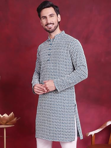 Image of Jompers Cotton Chikankari Embroidered Regular Fit Kurtas for Men