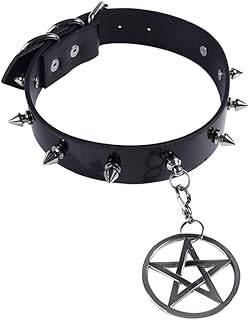 Colar punk feminino colar retrô rebite colar gargantilha punk gargantilha de couro PU com espigões estrela gótica jóias para mulheres punk festa (preto) colar gargantilha preto colares femininos, Preto 02