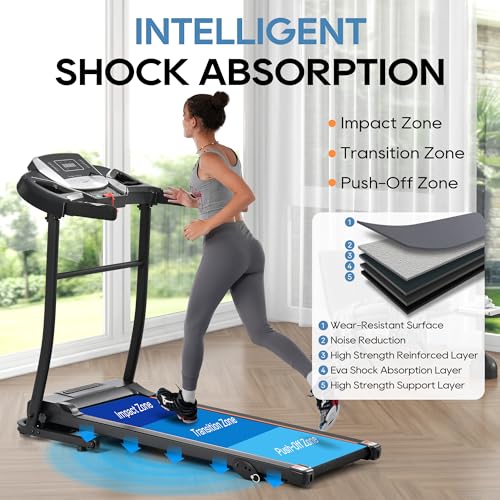 Image of New Home Folding Treadmill with Pulse Sensor, 2.5 HP Quiet Brushless Motor, 7.5 MPH, 300LBS Weight Capacity Walking Jogging Machine with 3 Level Incline 12 Preset Programs for Home Gym