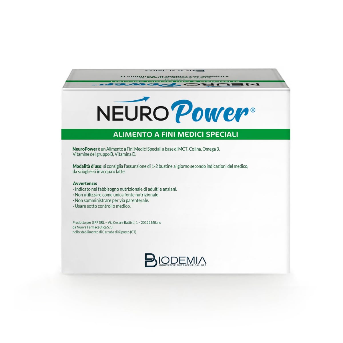 BIODEMIA | NeuroPOWER Alimento a Fini Medici Speciali con MCT, Colina, Omega 3, Vitamine del gruppo B, Vitamina D per la Gestione del Declino Cognitivo Correlato all'Età, 20 Bustine gusto Vaniglia