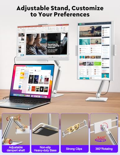 Image of Portable Monitor 15.6 inch, FHD 1080P 100% sRGB White Laptop Monitor with Adjustable Stand, Ultra Slim Travel Monitor with Eye Protection, Plug and Play for Laptop /PC /Mac /Android /PS5
