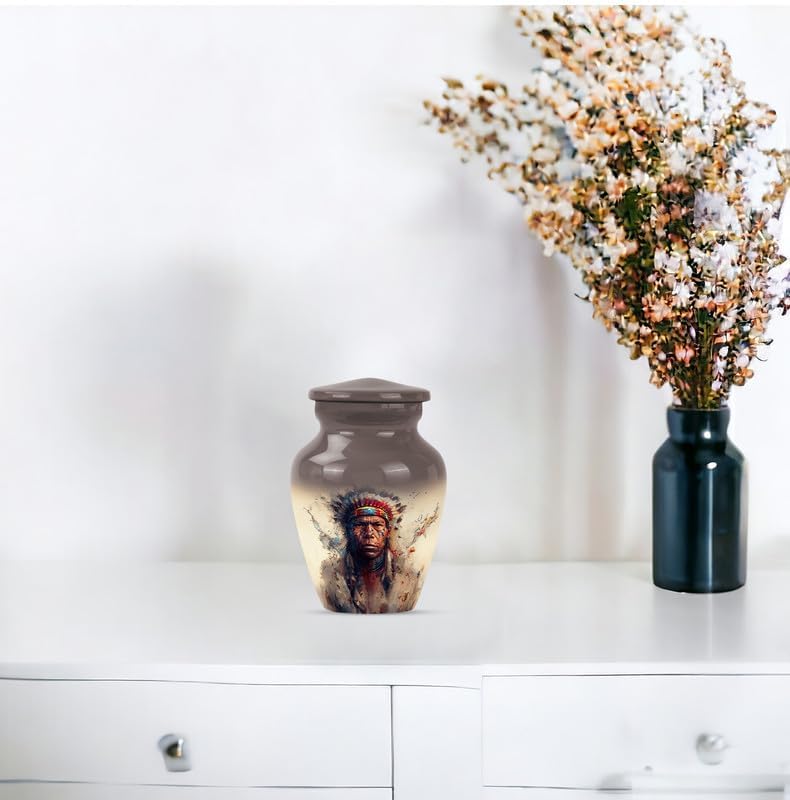 Native American Decorative Urns, Memorial Burial Urn, Pack of 1, Small Ashes Keepsake for Sister, Small Keepsake Urn for Mom & Dad Ashes, Cremation Urns for Adults Male & Female, Gray